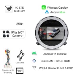 8+256G 7" Auto Android 14 Car Radio GPS Player Carplay Navi Bluetooth 4G LTE Wifi For BMW Mini Cooper R56 R57 R58 R60 2007-2013