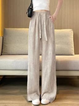 Ice Silk Dyed Wide Leg Pants Casual Summer Thin Straight Cool Pants High Waist Nine Points Korean Style Polyester Fiber