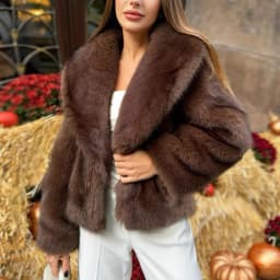 Women Faux Fur Coats Solid Short Jackets Big Turn Down Collar Long Sleeves Open Stitch Straight Fit Casual 2025 Autumn Winter