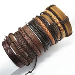 Black Handmade 10 Pcs/set Design Men Bracelets Male Women Leather Bracelets Men Bangle Wholesale Jewelry