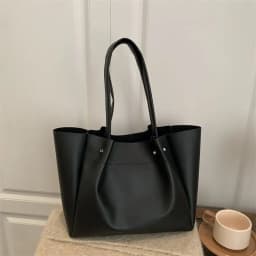 Large Capacity Tote Bag Women's New Retro Versatile College Student Texture Class Travel Commuting PU Bag