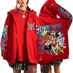 One Piece Luffy Zoro Sanji All Characters 2026 New Japanese Anime Fashion Y2K Casual Sportswear Men's Couple Style Zip Up Hoodie