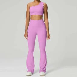 Women Yoga Set 2 Piece High Elastic Slim Fit High Waist Leggings Gym Tops Tummy Control Booty Lifting Workout Activewear