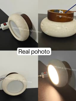 Nordic Modern Simple Ellipse Natural Yellow Travertine Ceiling Lamp Lamparas De Techo Wood Canopy LED Ceiling Light Fixture