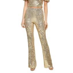 Women Sequin Pants Spring Autumn Flared Pants High Waist Bodycon Bell-Bottom Trousers