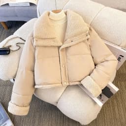 Women's Down Cotton Jacket 2025 Double-sided Loose Thick Ladies Winter Parkas Coat Lapel Imitation Lamb Hair Female Outerwear