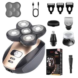 5-in-1 360° 5-Head Men's Electric Shaver, Rechargeable Bald Head Trimmer, Waterproof Wet/Dry Grooming Kit with Nose Hair Trimmer