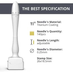 White 140Pins Derma Stamp Adjustable Needle Length 0.25mm Microneedle Real Needle Skin Care Beard Growth Scalp Hair Re-Growth