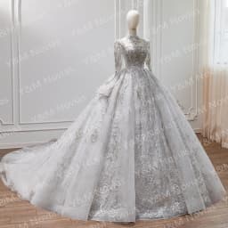 Customized NEW Luxury Square Neck Full Lace Long Sleeve Princess Wedding Dress Decal Bridal Ball Dress Real Dubai Wedding Dress