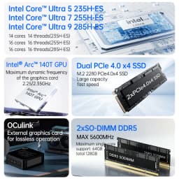 Intel Core Ultra 5 235H-ES/Ultra 7 255H-ES/Ultra 9 285H-ES Gaming Computer 2*DDR5 2*M.2 2280 SSD Win11 Wifi6E BT5.3 OCulink