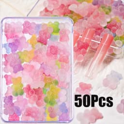 50pcs Gradient Gummy Bear Nail Art Charms Y2K Kawaii Bear Resin Design Nail Rhinestones DIY Cartoon Soft Candy Nail Accessories