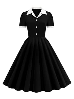 Tonval Notched Collar Summer Formal Long Dresses for Women Pockets Elegant Midi Length Vintage Style Flare Dress