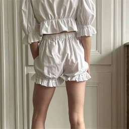 Lamuusaa White Bloomers Ruffle Hem Bottoms Women Solid Color Elastic High Waist Panties Coquette Clothing y2k Victorian Shorts