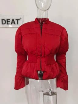 DEAT 2026 Winter New Items Fashion Women's Thread Waist Design Warm Jacket Casual Solid Color Zipper Cotton Padded Coat 11A01161