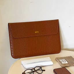 Engrave Name Crocodile Pattern Laptop Sleeve Bag Leather Luxury Waterproof Laptop Bag Fashion Notebook Computer Storage Bags
