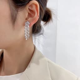 Luxury Sparking Rectangular Crystal Zircon Long Tassel Clip on Earrings for Women Bridal Wedding Without Piercing Jewelry