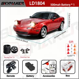LDRC Upgraded LD1804 1:18 MX-5 RWD RC Drift Car Gyro Stabilization LED Headlight Funny Tongue 2.4G Remote Control Toy Car Gift