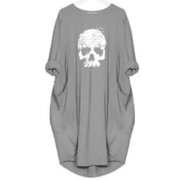 Women's Summer Loose Skull Print Round Neck Long Sleeve Pocket Comfortable Casual P lus Size Dress ashion Streetwear Oversized