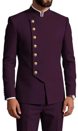 Mandarin Collar 2-Piece Suit Chinese Suit Set for Men Stand Collar Slim Fit Chinese Tunic Suits Jacket Pant Set Wedding