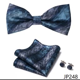 Great Quality Silver Office Butterfly Hanky Cufflink Set Bowtie For Men Geometric Hombre Formal Clothing