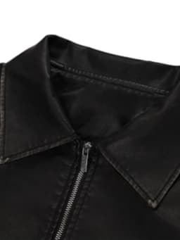Lautaro Spring Autumn Cool Retro Oversized Distressed Black Soft Faux Leather Jackets for Women Zipper Maillard Style Clothes