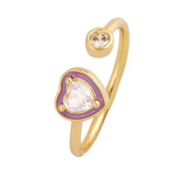 Love Heart Shape 18K Gold Plated Finger Ring,Colourful Enamel Coated Zircon Open Adjustable Rings Jewelry Findings Supplies P34