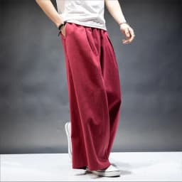 Plus Size M L-7XL Vintage Casual Elastic Waist Pockets Joggers Japan Style Men's Cotton Linen Wide Leg Pants Retro Loose Trouser