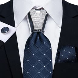 DiBanGu Business Plaid Black Solid Luxury Elegant Silk Ties for Men Designer Tie Buckle Handkerchief Cufflinks Wedding Accessory
