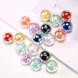16MM 10 Pieces/Bag Style Random Acrylic Plated Colored Beads, Round Inner Color DIY Straight Hole Handmade Bracelet, Beaded Loos