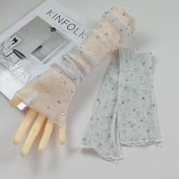 Sexy Silver Thread Flash Drill Half Finger Lace Gloves Summer Sunscreen Arm Sleeve Cosplay Nightclub Performance Long Mittens