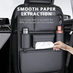 HOMEFISH 6-Pocket Car Seat Back Storage Bag Wear-Resistant Car Backseat Organizer Tissue/Cup Holder Waterproof Anti-Kick Pad