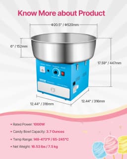 SucceBuy Electric Cotton Candy Machine Commercial Candy Floss Maker with 20.5 in Stainless Steel Bowl Sugar Scoop and Drawer