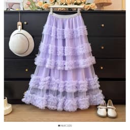 Women's Ruffle Trim Mesh Tutu Skirt, Tiered Layered A-Line Flared Skirt, High Waist Soft Tulle Puffy Skirt, Spring Summer