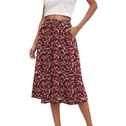 Summer Long Maxi Skirt Women's Elegant Mini Floral Pleated Skirts High Waist A Line Below Knee Casual Skirts With Pockets