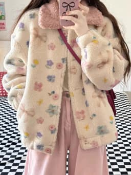 Lamb Fur Print Jacket New Coats & Jackets Autumn Winter 2026 Outerwears Lapel Long Sleeve Chamarras Korean Style Clothes Woman