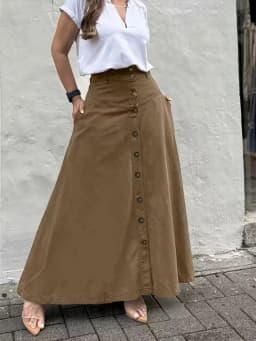 Falda Disfraz Ropa Mujer Button Up High Waisted Button Up Skirt Versatile For Autumn Winter, Loose Slit A-line Mid Length Skirt