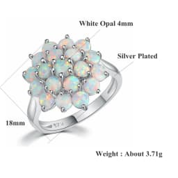 CiNily Luxury White Round Fire Opal Ring 925 Sterling Silver Flower Bloom Plant Big Ring Wedding Party Fashion Jewelry for Women