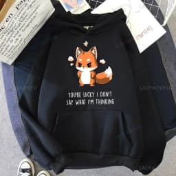 Cute I Don't Give A Fox Cute Animal Kawaii Hoodie Loose Fleece Pullover Hip Hop Hoodies Streetwear Cartoon Women Men Sweatshirts