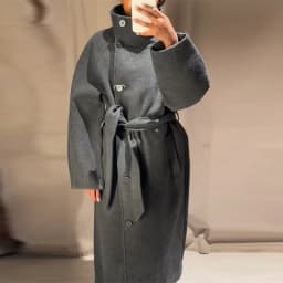Elegant Waist Cinched Stand Neck Overcoat Lady Simple Full Sleeve Single Breasted Long Woolen Jacket Winter Fall Outdoor Outfits