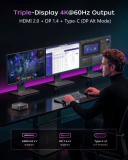 Peladn WO7 MiniPC AMD Ryzen™ 5 6600H (6 Cores,Up to 4.5 GHz) AMD Radeon™ 660M 16GB LPDDR5 512GB SSD WIFI 6 BT5.3 Support Dual Gigabit LAN Triple-Display 4K@60Hz Output Windows 11 pro Computer