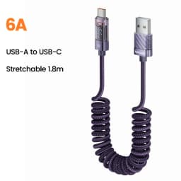 Toocki Coiled USB Type C Lightning Cable Digital Display Spring 100W Fast Charing Type C Charger Cord for Mobile Phones Laptops