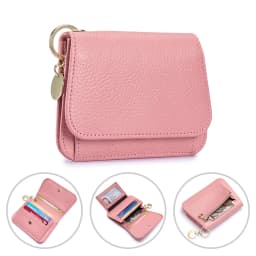 Slim Wallet for Women RFID Blocking Genuine Leather Ladies Keychain Wallet with Zipper Coin Pocket ID Window