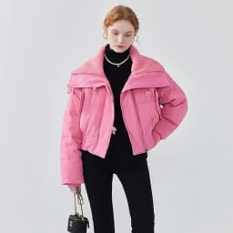 Chic Design Cropped Jacket Winter Short Puffer Jacket Women Clothing Down Cotton Coats Warm Knit Big Collar Coat Bread Jackets