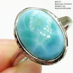 Natural Blue Larimar Oval Adjustable Ring Jewelry Water Pattern Real Larimar For Women Men Healing Fashion Stone AAAAAA