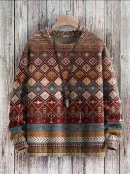 Vintage Pattern Print Knit Pullover Sweater Women For Men Sweater