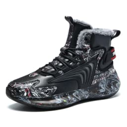 Large Size 46 Outdoor Cotton-padded Shoes High Top Sneakers Fur Warm Snow Boots Men's Casual Shoes Comfortable Soft In Winter