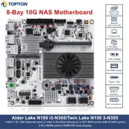 Topton 8-Bay 10G NAS Motherboard Intel Core I3-N300 N150 1*10G 2*2.5G LANs 2*NVMe 2*SFF-8643 to 8*SATA PCIex1 Firewall Mainboard