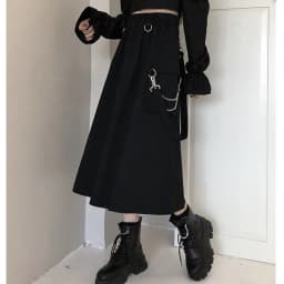 90s Solid Gothic Long Techwear Skirt Women Grunge Punk High Waist Chain Pocket Strap Black Cargo Skirts Goth Harajuku Streetwear