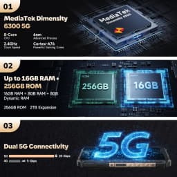 Ulefone Armor X16 Pro 5G Rugged Phone 10360mAh Battery 16GB RAM 256GB ROM 120Hz 6.56”NFC Android Smartphone with Google Gemini