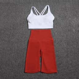 Nylon Yoga Set Gym Two Piece Sets Womens Bra Top Women Cycling Shorts Sport Fitness Sportswear 45 Colors Womens Clothing